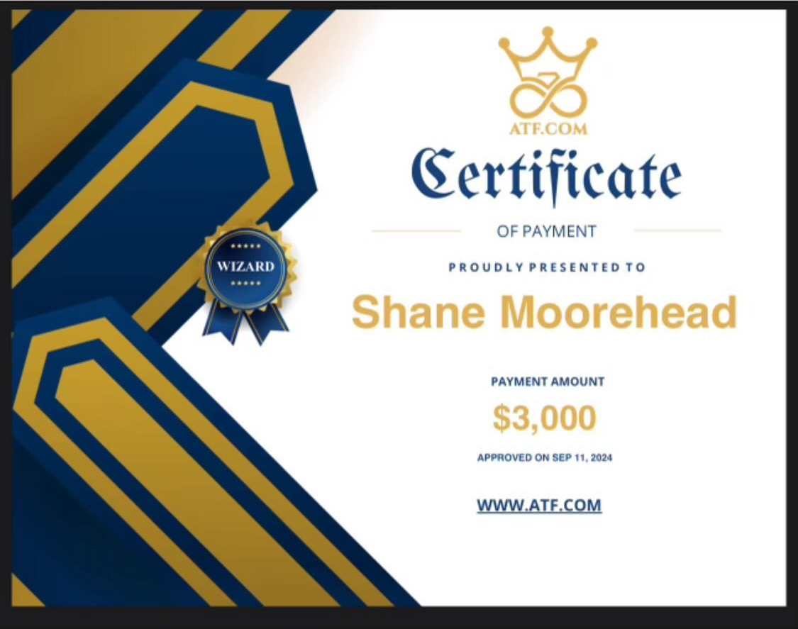 Payout confirmation of $3,000 for Shane Moorehead